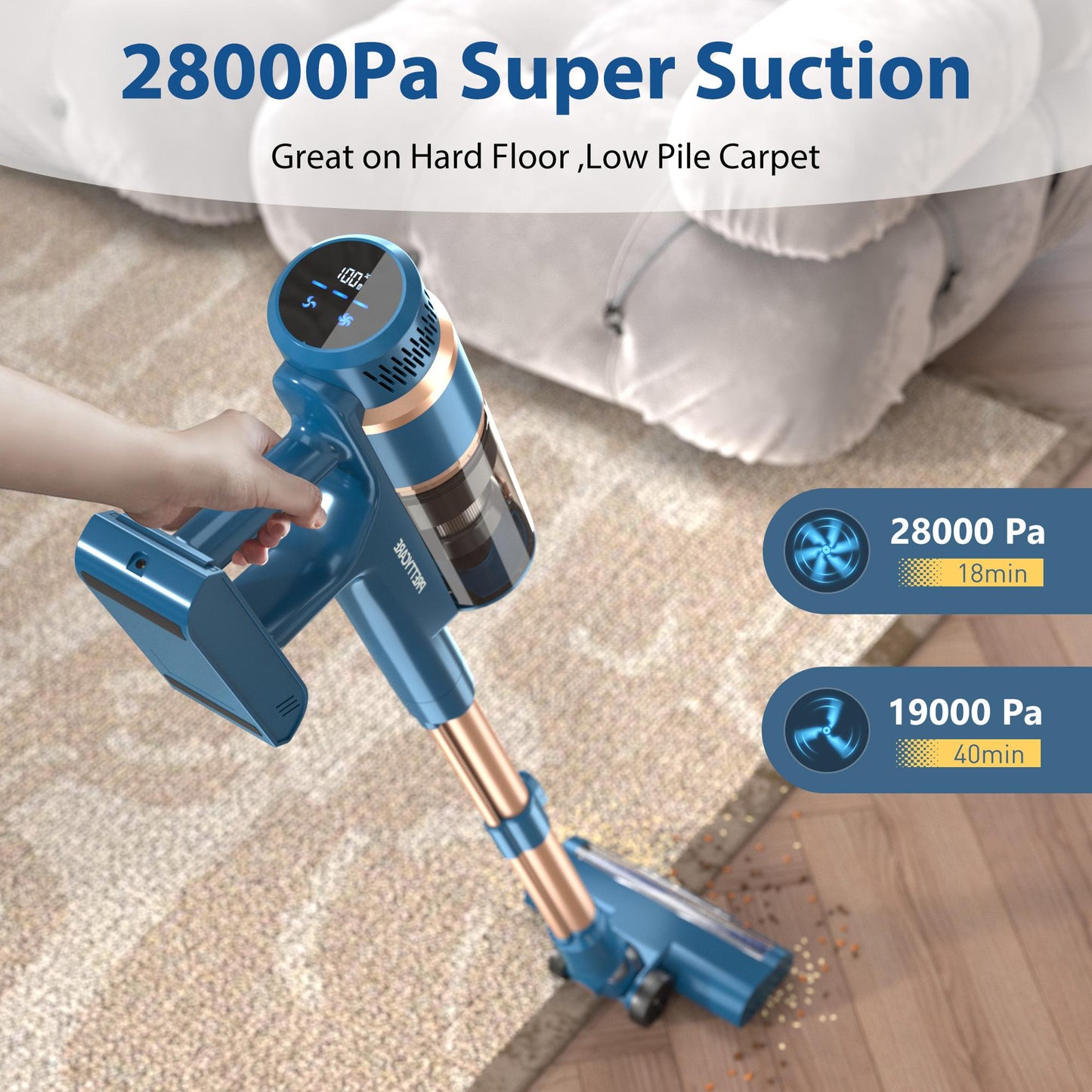 APOSEN Akku-Hand-und Stielstaubsauger Stielstaubsauger P2, 28Kpa, Echtzeit-Leistungsanzeige, 210,00 W, Beutellos, Bürstenloser 210-W-Motor mit 70.000 U/min, doppelte Zyklonfilterung