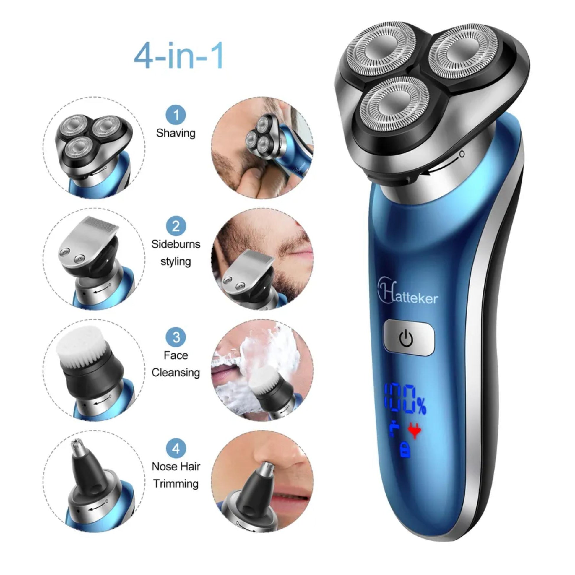 4-in-1 Rasierset für Bartpflege und Gesichtsreinigung. | Blue Chilli Electronics.