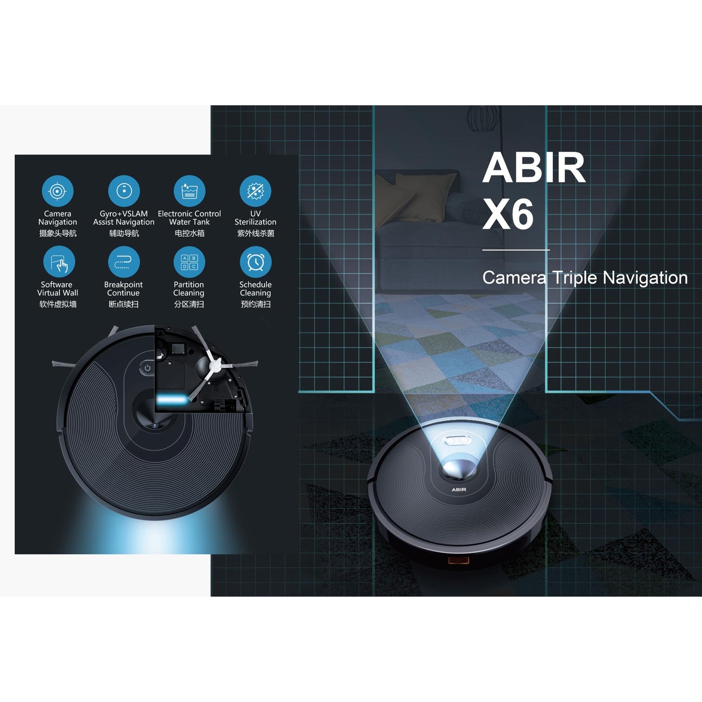 ABIR X6 Roboterstaubsauger mit Anti-Sturz-Sensoren für sichere Navigation. | Blue Chilli Electronics.