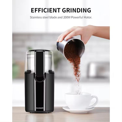 Shardor CG628B Elektrische Kaffeemühle: Vielseitiges 150-W-Mahlwerk für nasse und trockene Zutaten, langlebiges ABS-Material mit Klinge aus Edelstahl. | Blue Chilli Electronics.