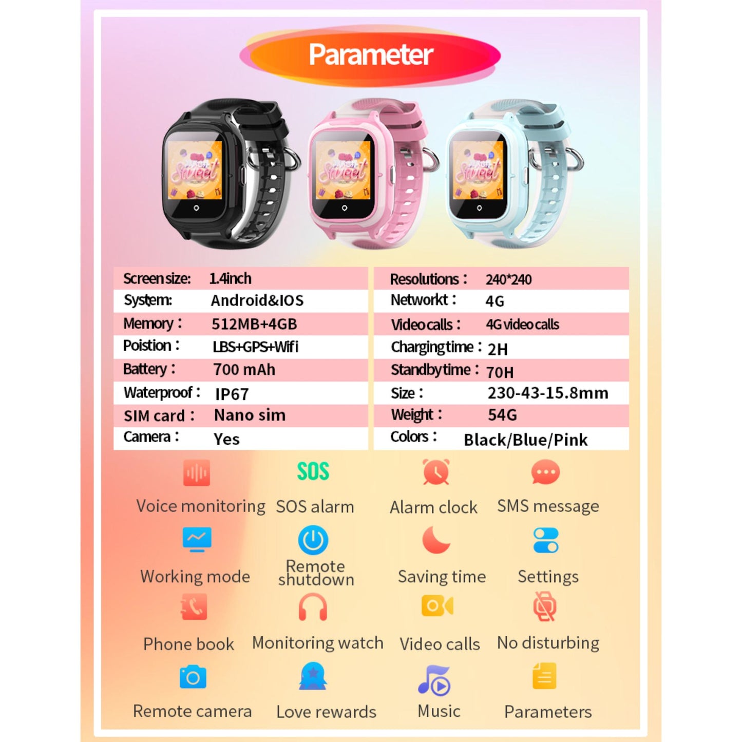 Valdus DF55 Kinder Smartwatch mit USB-Ladefunktion. | Blue Chilli Electronics.