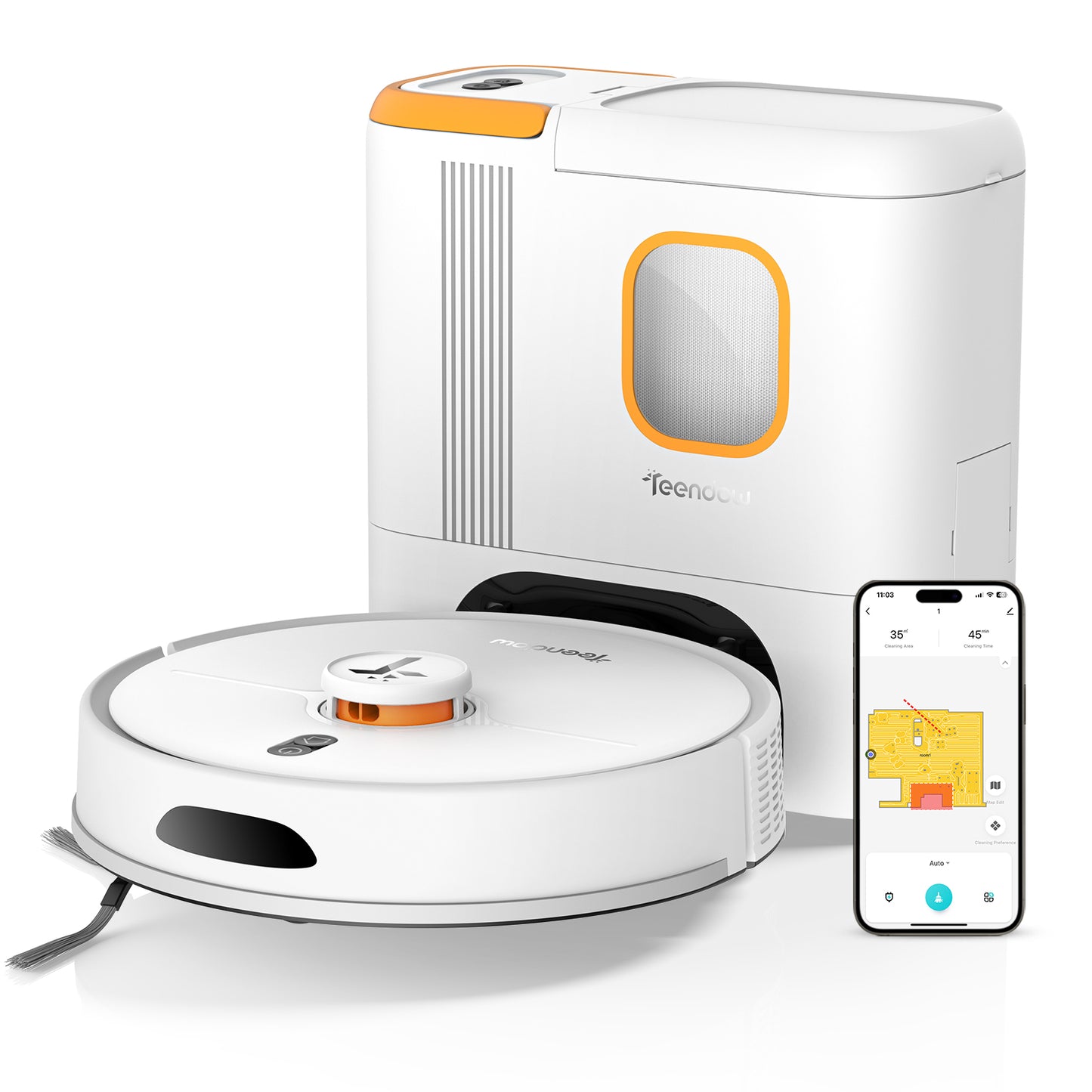 Saugroboter mit Wischfunktion und automatischer Absaugstation, 6000Pa Saugkraft