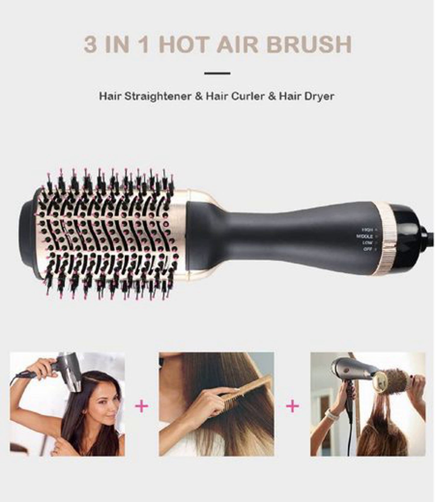 Ulelay SM5250 Professional Hair Dryer and Volume Brush with hot air and negative ions, bristle-free to avoid tangles.