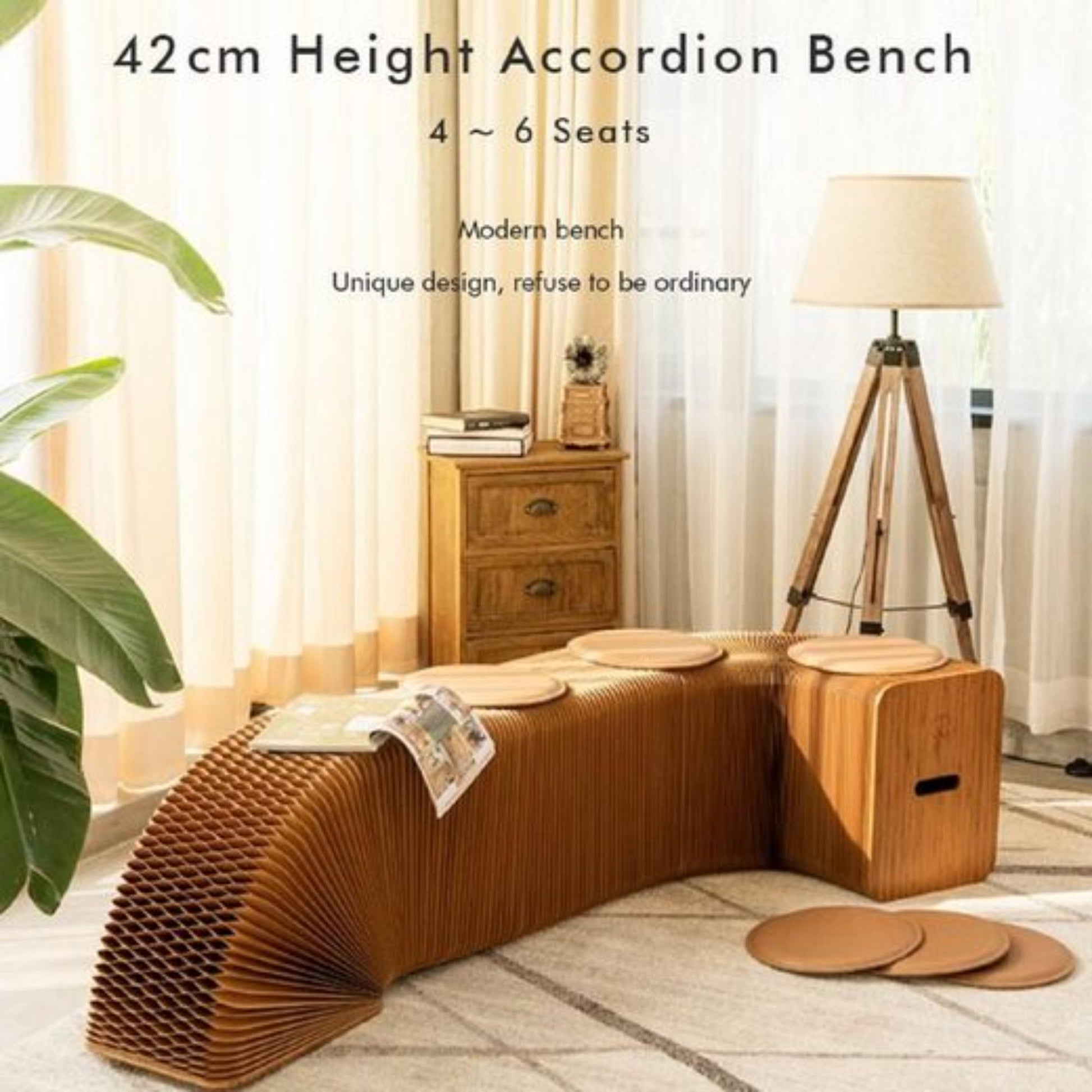Modern seating solution: Ihpaper 6-Seater Kraft Paper Bench with stylish honeycomb design. | Blue Chilli Electronics.
