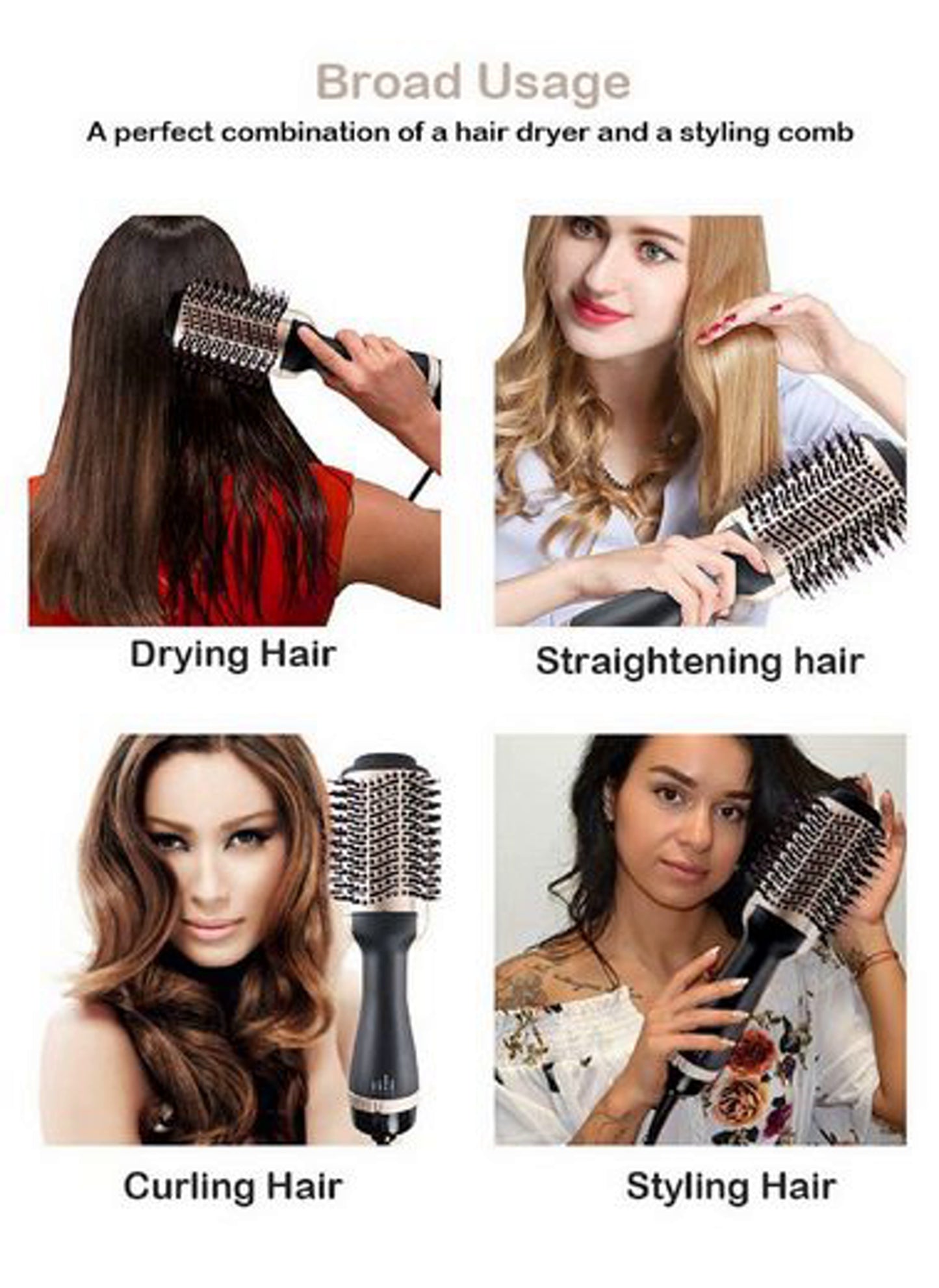 Ulelay SM5250 Professional Hair Dryer and Volume Brush with hot air and negative ions, bristle-free to avoid tangles.