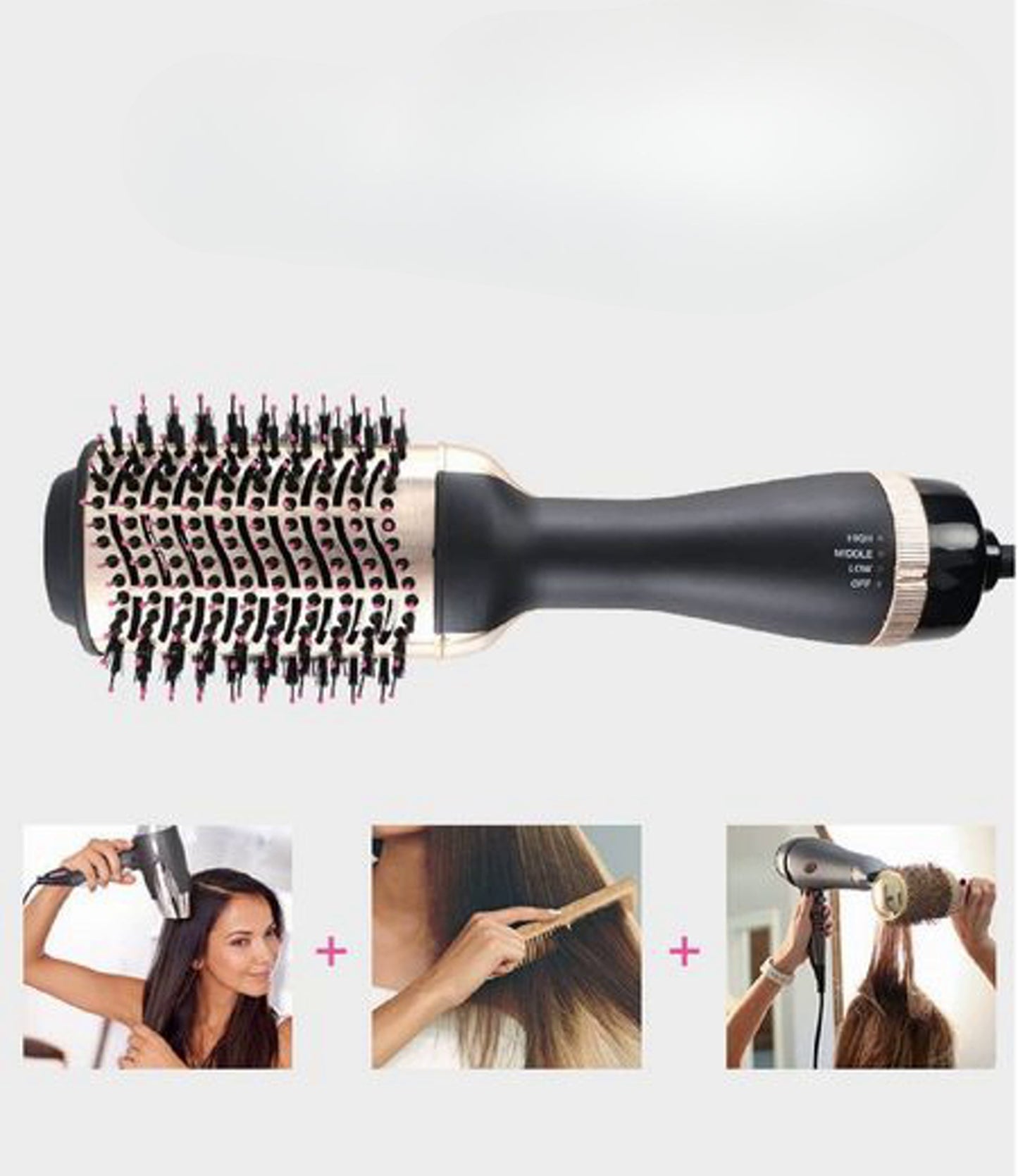 Ulelay SM5250 Professional Hair Dryer and Volume Brush with hot air and negative ions, bristle-free to avoid tangles.