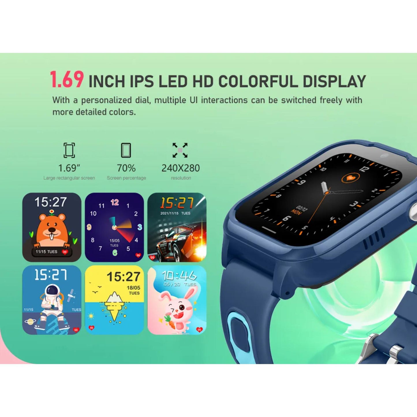 Valdus D38 Kids Smartwatch | 1.6 inch TFT screen, 710mAh, 4G FDD support, SOS, voice, video, text messages, GPS tracking