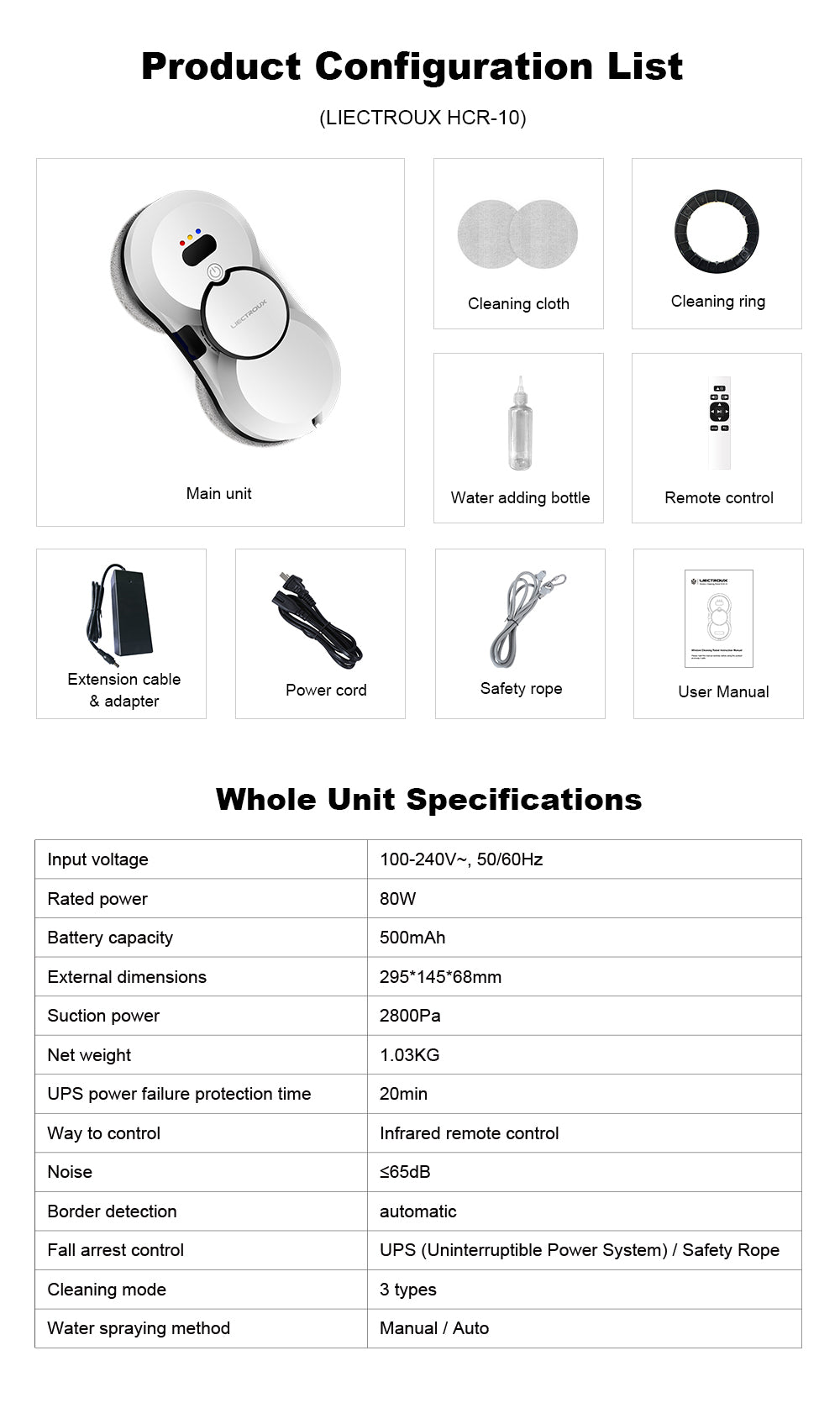 LIECTROUX HCR-10: Fenster-Roboterstaubsauger