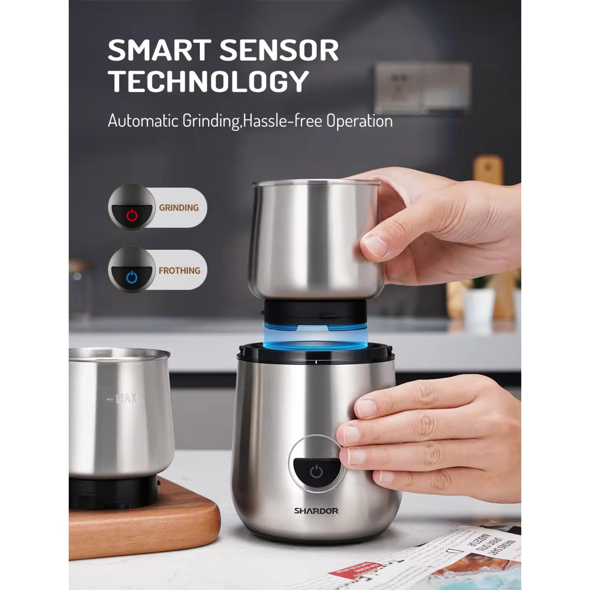 Shardor SP7433 Elektrische Kaffeemühle mit Edelstahlgehäuse. | Blue Chilli Electronics.