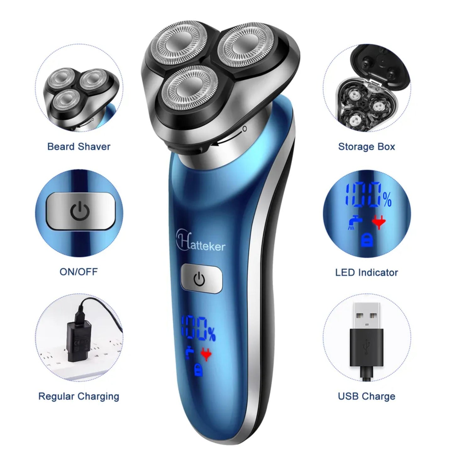 IPX5 Wasserdichter elektrischer Rasierer für den Nass- und Trockengebrauch. | Blue Chilli Electronics.