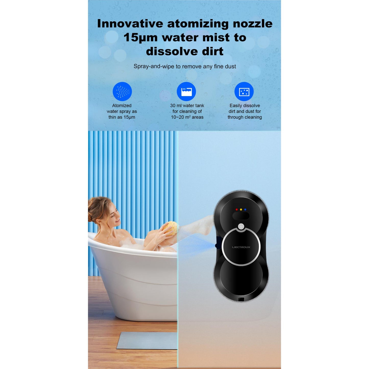 LIECTROUX HCR-10 window cleaning robot, 80W suction power of 5600 Pa, 500 mAh battery, multiple cleaning modes, remote control 