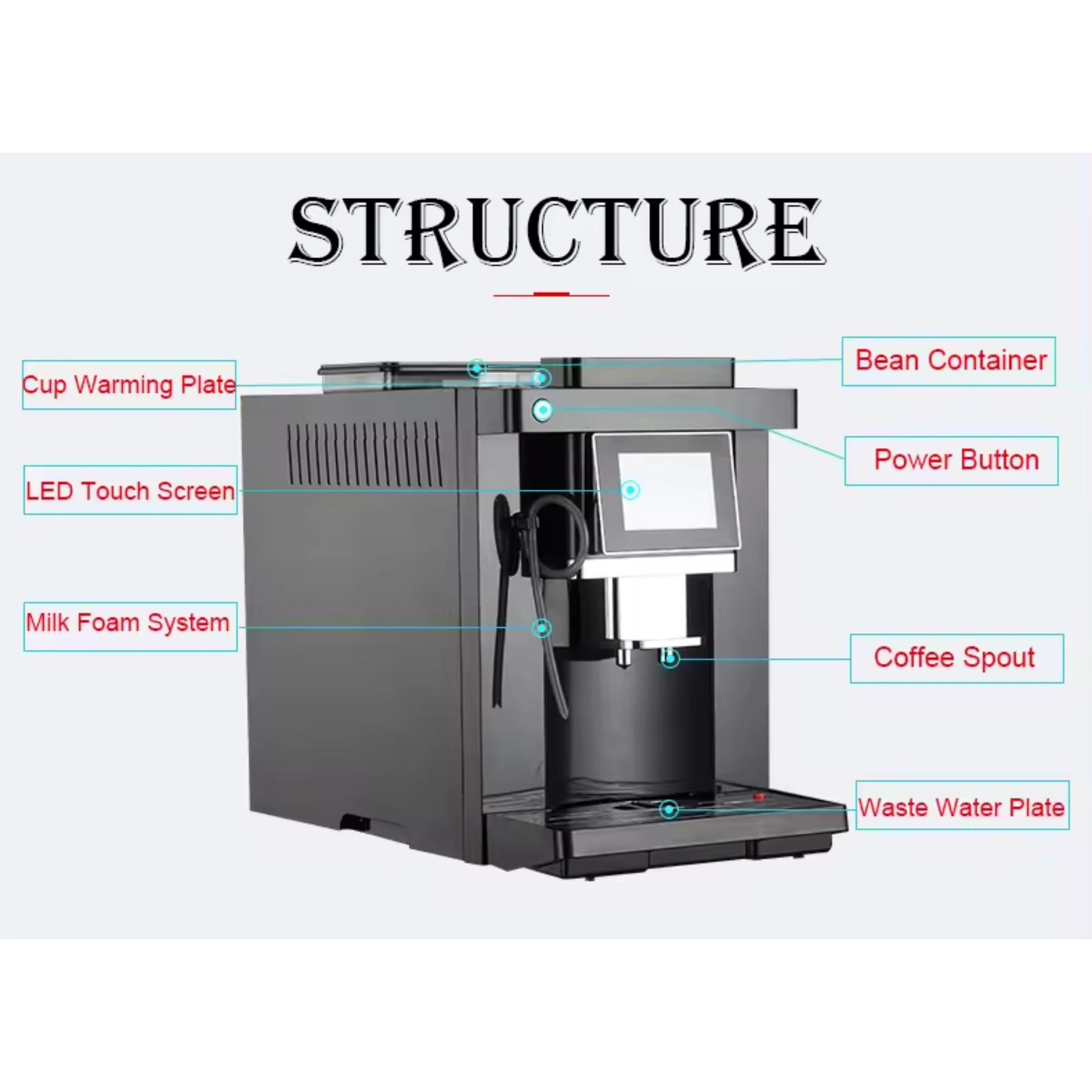Colet Q007 Automatische Espresso-Kaffeemaschine mit One Touch Cappuccino-Funktion. | Blue Chilli Electronics.