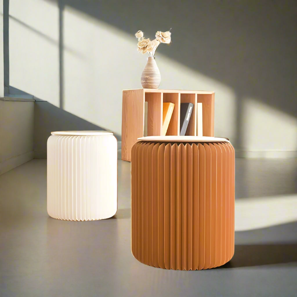 Papierhocker Faltbare Ottomane Mit Kunstleder Rundem Sitzpolster Indoor Möbel