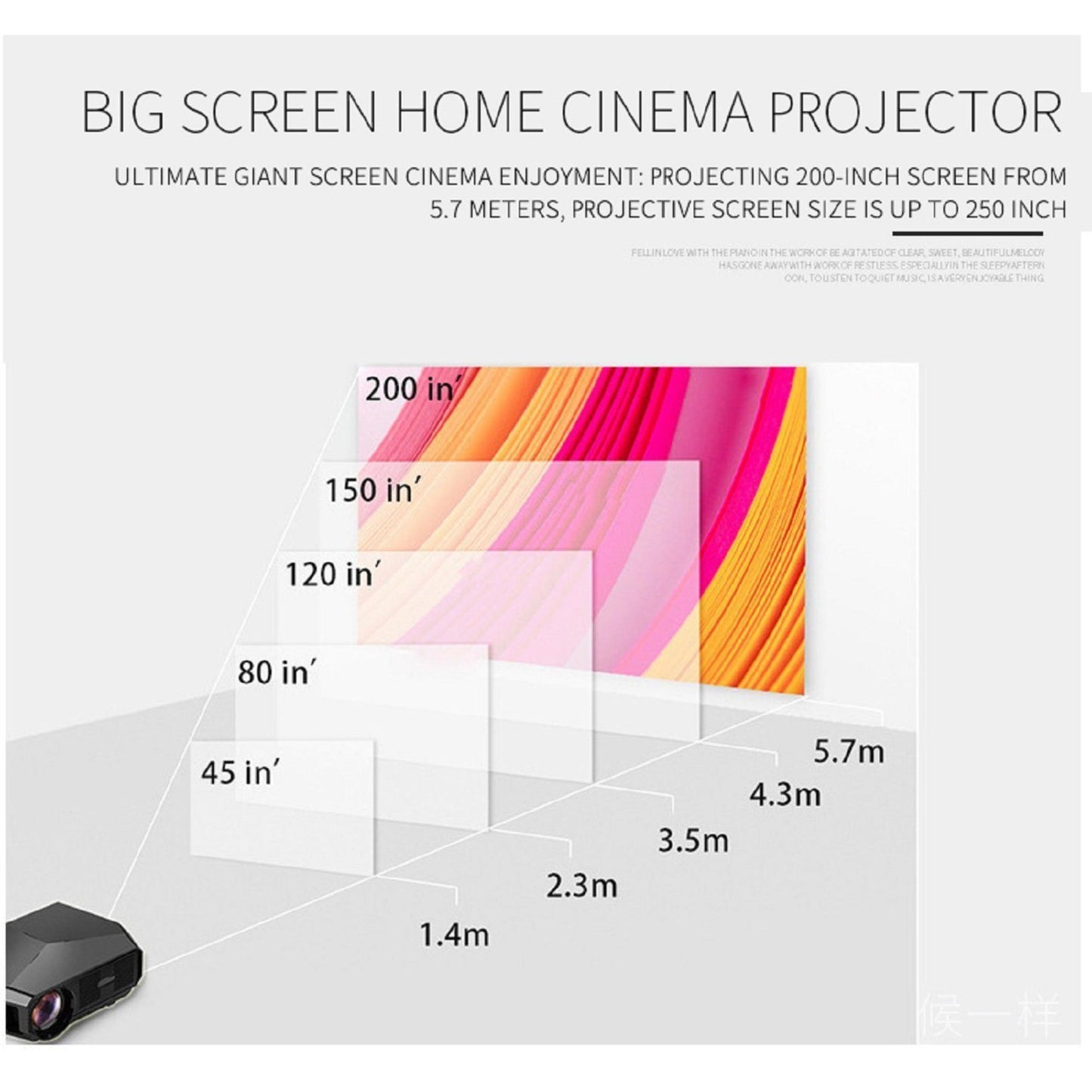 Transjee A4300 Pro: Genießen Sie ein immersives Seherlebnis mit einer Projektionsgröße von 45 Zoll bis 200 Zoll. | Blue Chilli Electronics.