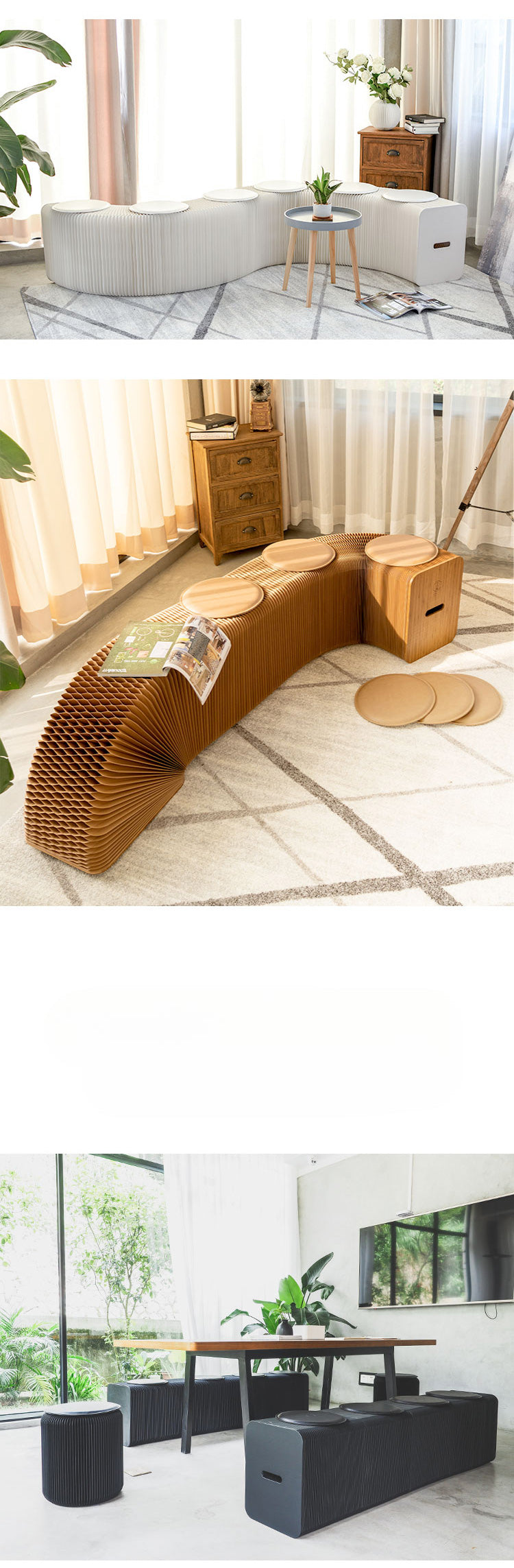 Ihpaper 6 Seater Kraft Paper Bench | Honeycomb design, portable folding seat with six free cushions