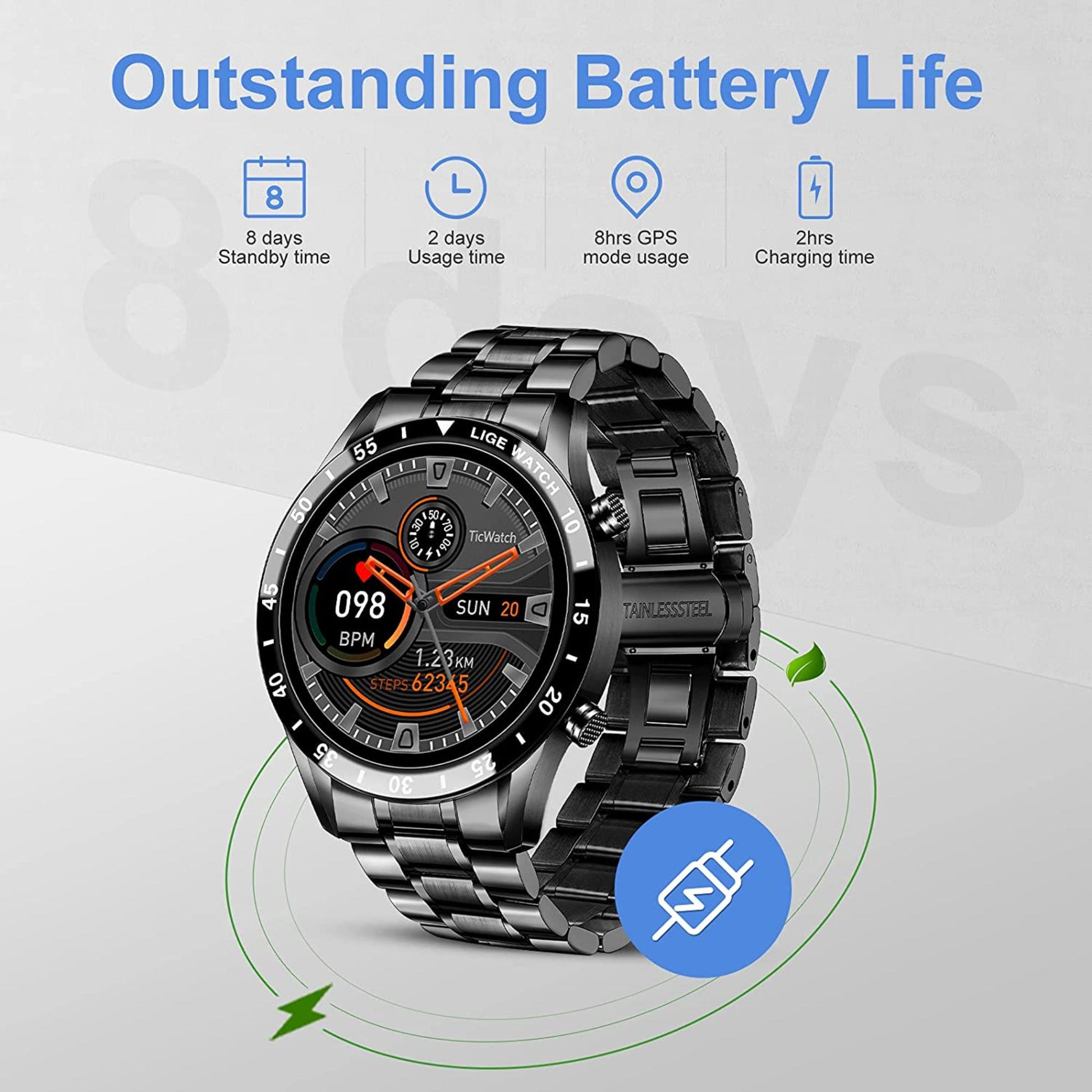Lige BW0189 Smartwatch: Wasserdicht und langlebig mit einer IP67-Bewertung, perfekt für jedes Abenteuer. | Blue Chilli Electronics.