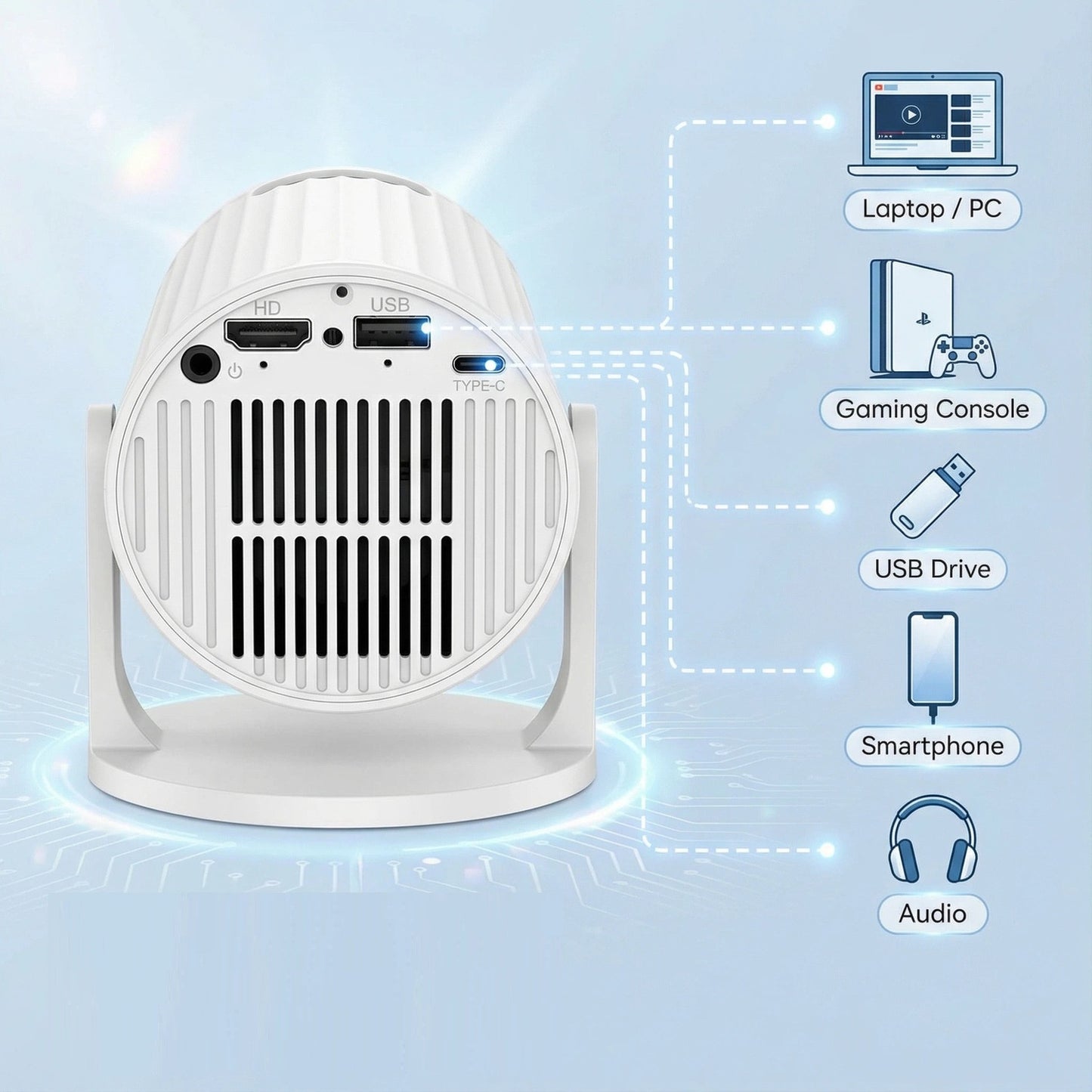 Portabler HD Heimkino Projektor – WLAN, Android, 180° drehbar, Screen Mirroring