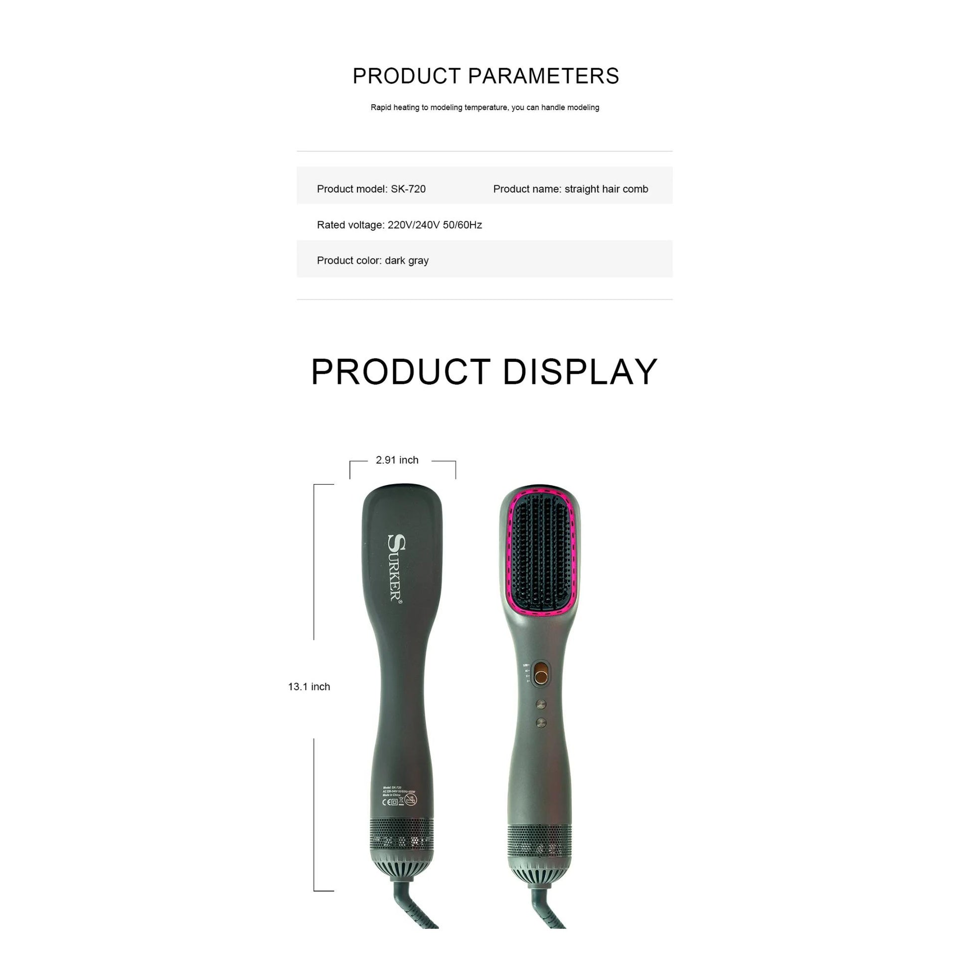 Hattaker HK-720 Ionic Hair Straightener Brush: Rapid Heating for Quick Styling. | Blue Chilli Electronics.