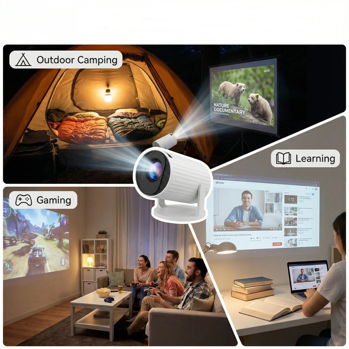 Portabler HD Heimkino Projektor – WLAN, Android, 180° drehbar, Screen Mirroring