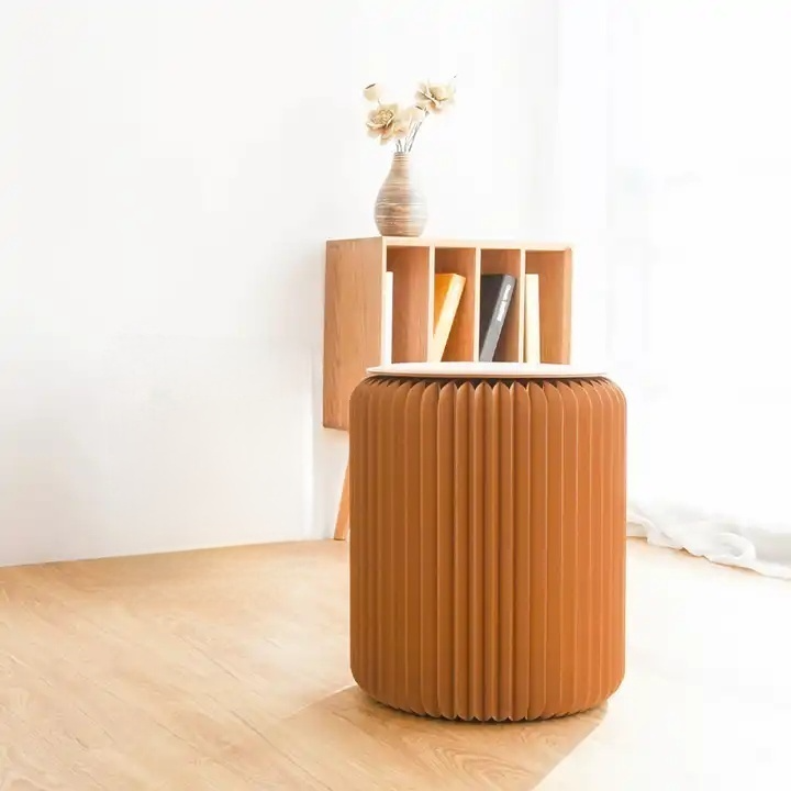 Papierhocker Faltbare Ottomane Mit Kunstleder Rundem Sitzpolster Indoor Möbel