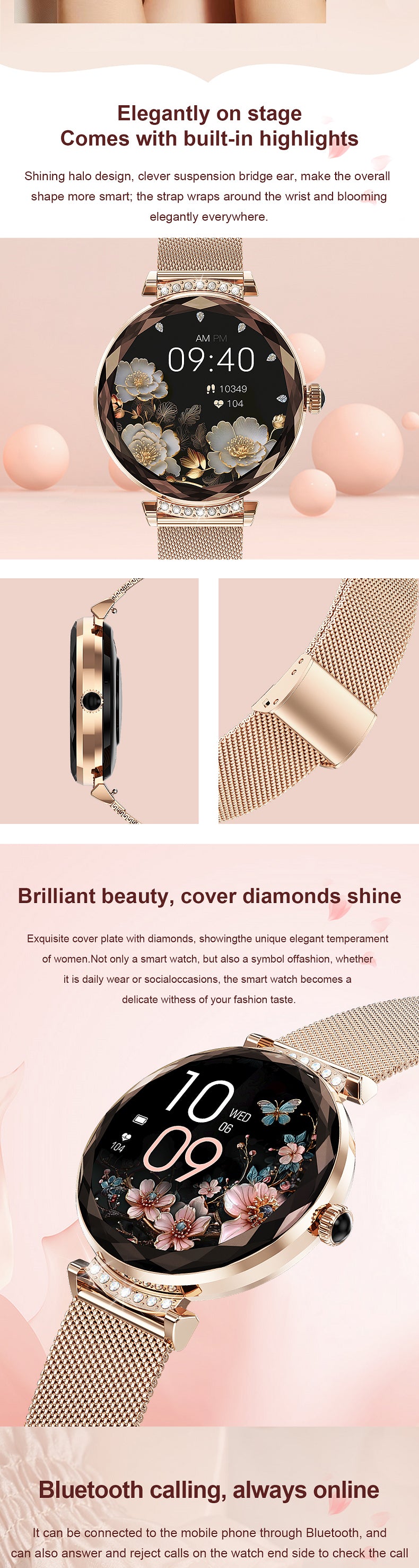 NX7 Pro Damen Smartwatch AMOLED Rund