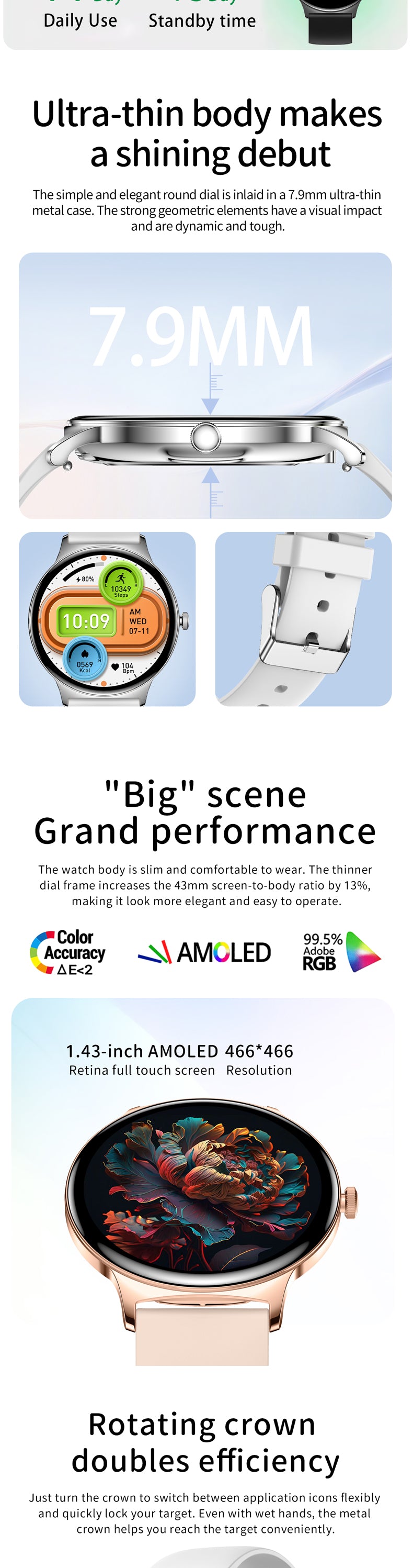 V89 Damen Smartwatch Ultra Thin AMOLED