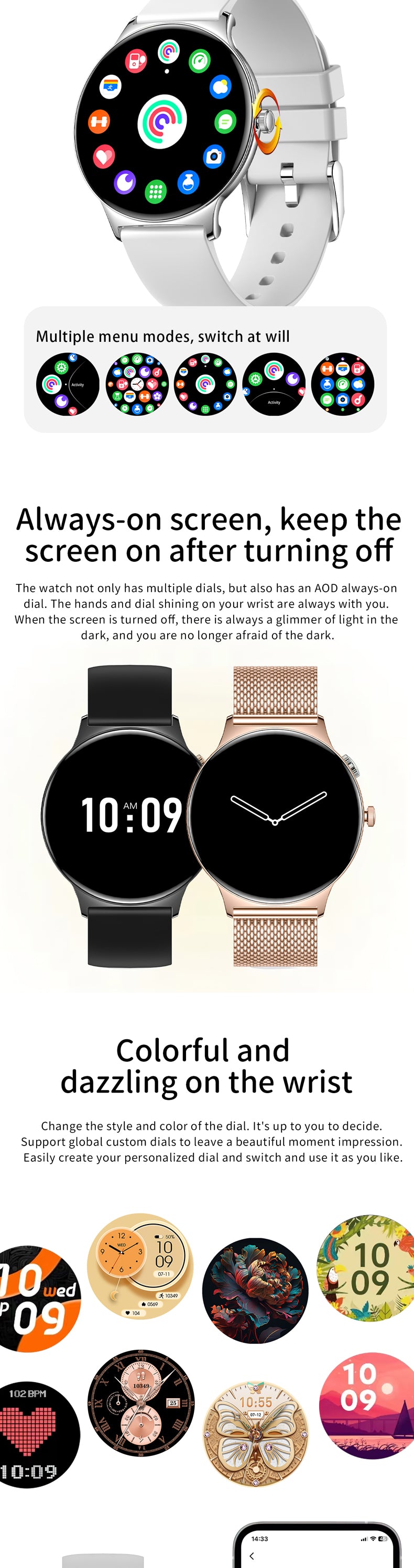 V89 Damen Smartwatch Ultra Thin AMOLED