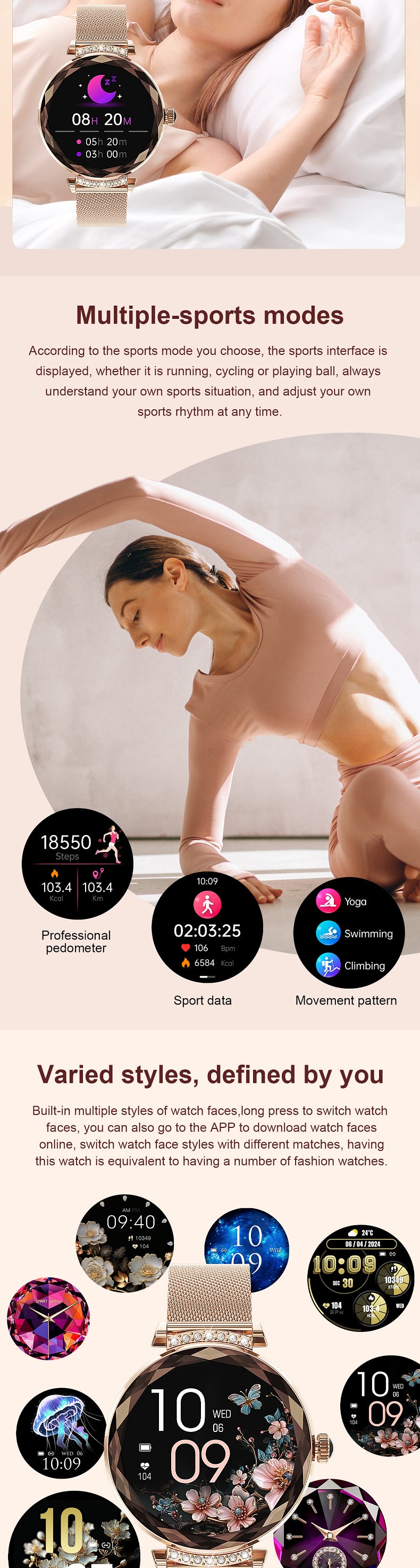 NX7 Pro Damen Smartwatch AMOLED Rund