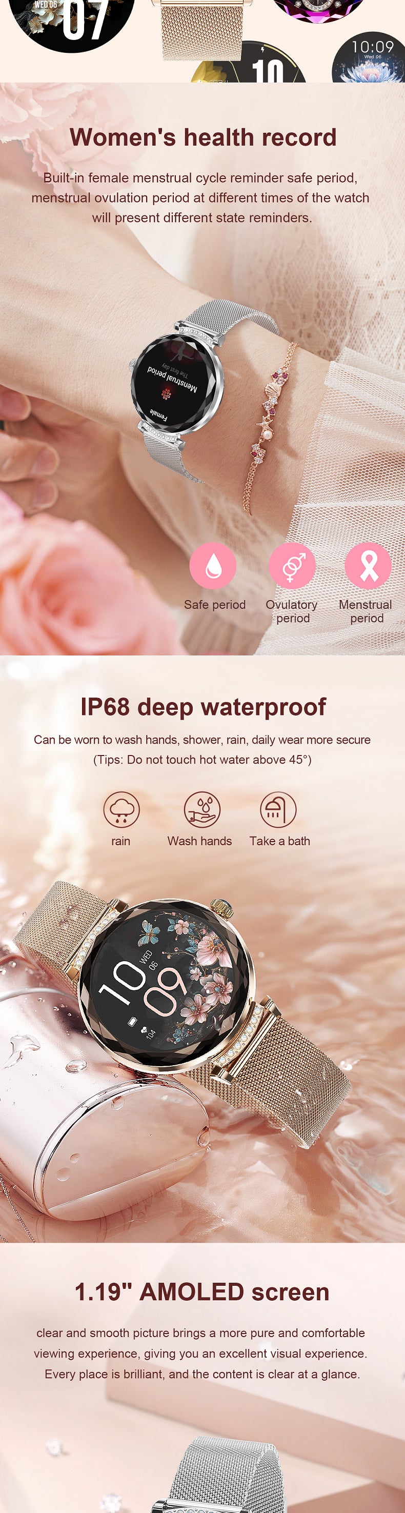 NX7 Pro Damen Smartwatch AMOLED Rund