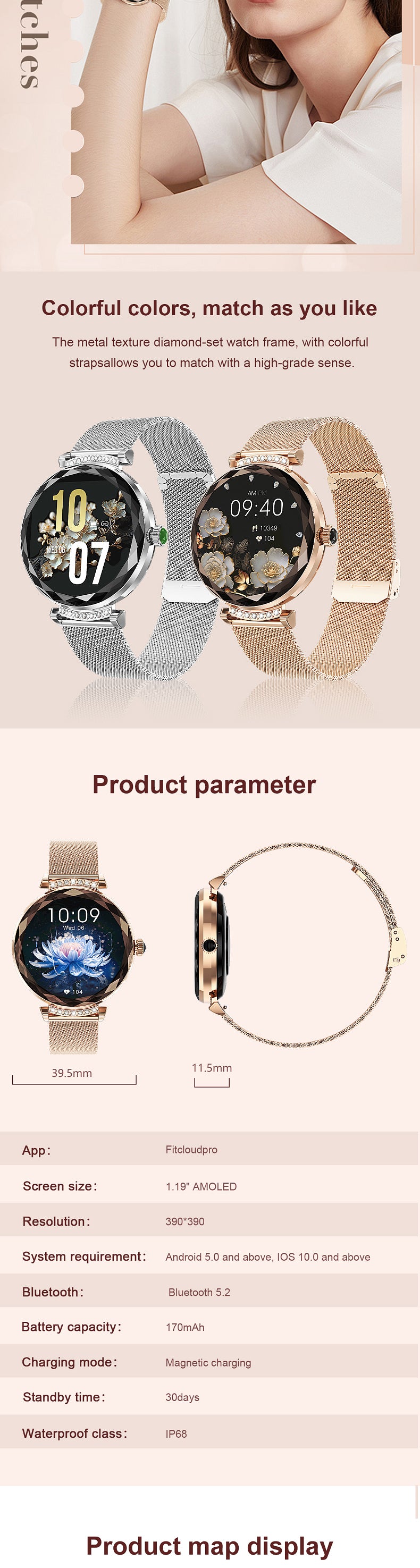 NX7 Pro Damen Smartwatch AMOLED Rund
