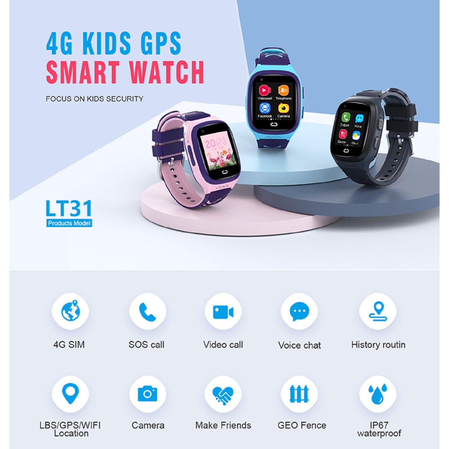 Karen M LT31 Kinder-Smartwatch - 4G-Konnektivität, GPS-Tracker, SOS-Funktion, Video- und Sprachnachrichten, 1,4-Zoll-Display. | Blue Chilli Electronics.