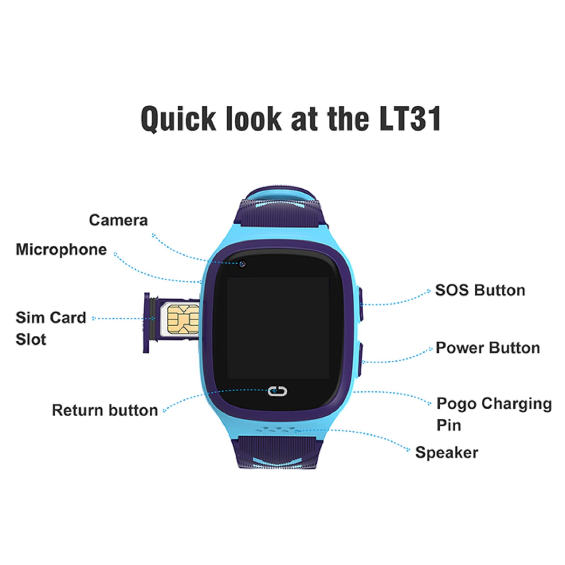 Smartwatch für Kinder - Karen M LT31, 1,4-Zoll-TFT-Bildschirm, langlebiger 700mAh Akku, GPS. | Blue Chilli Electronics.