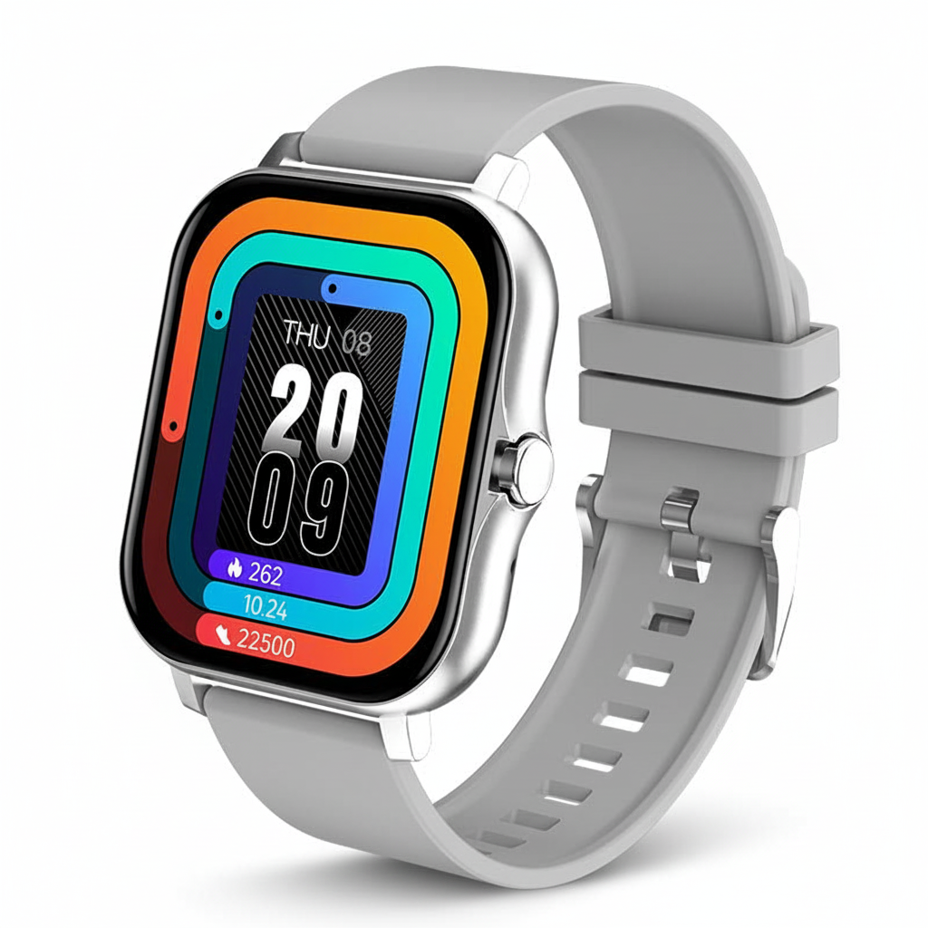 Graue Smartwatch mit weißem Hintergrund
