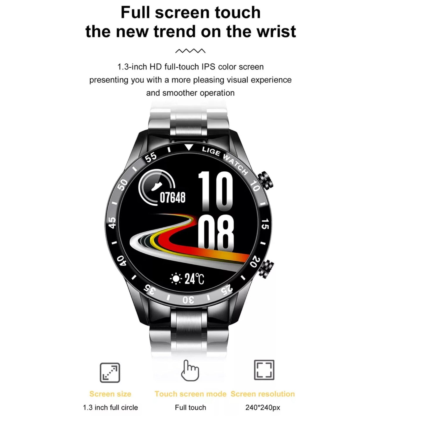 Lige BW0189 Smartwatch: Lebendige Visuals auf dem 1,3-Zoll-HD-IPS-Bildschirm. | Blue Chilli Electronics.