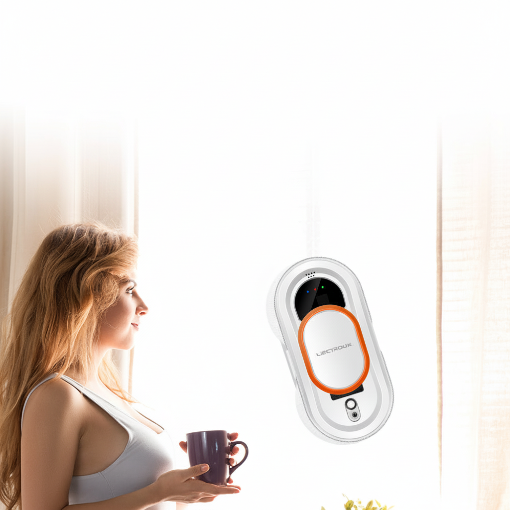 Lifestyle image with woman and window cleaner