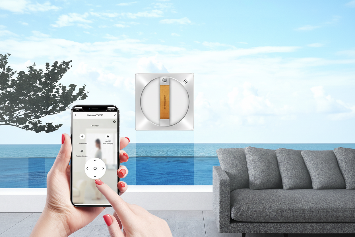Window cleaning robot lifestyle image without text