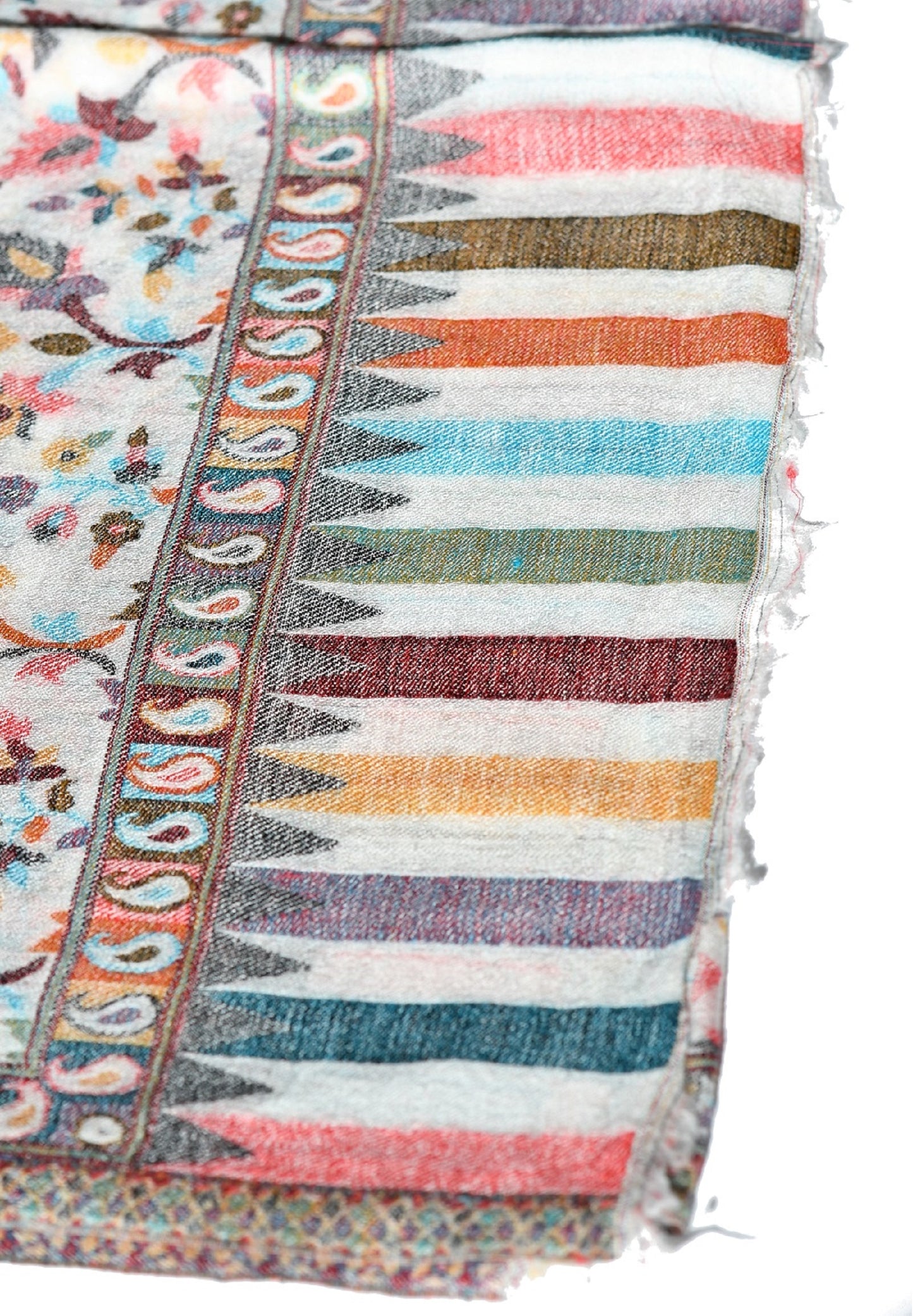 Indischer Kani Kaschmir & Seidenmix Schal- mit feiner Oberfläche aus leichtem Material, farbig gewoben